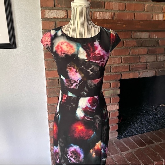 Paul Smith Black Floral Watercolor Burst Printed Sheath Dress Sz 5 - Picture 2 of 9